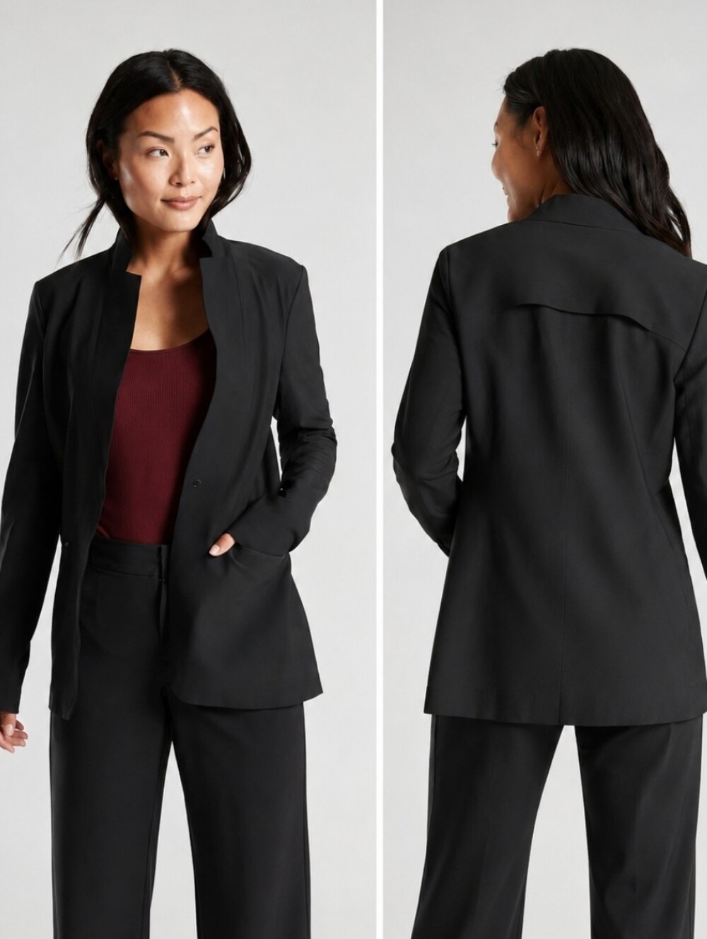 Athleta Interstellar Blazer Jacket Black Zip Pockets Stretch Women’s Sz 8 Office